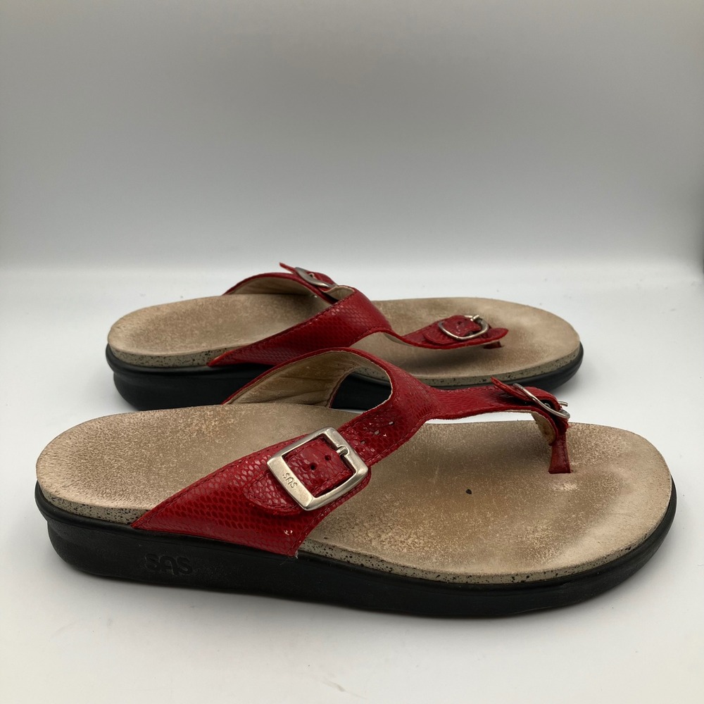 SAS Tripad Comfort Red Snakeskin Leather Thong Sandals Womens 8 M Made in USA